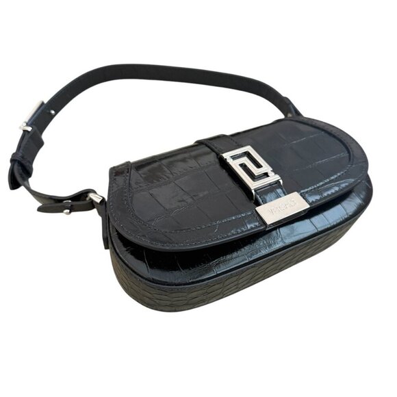 Versace 1010951 Crocodile-Embossed Black Leather Mini Bag - Picture 9 of 13